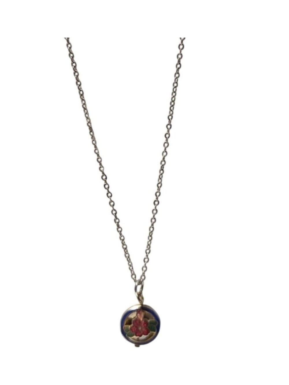 Vintage Cloisonné Floral Pendant Necklace Cottagecore Rustic Artisan Jewelry